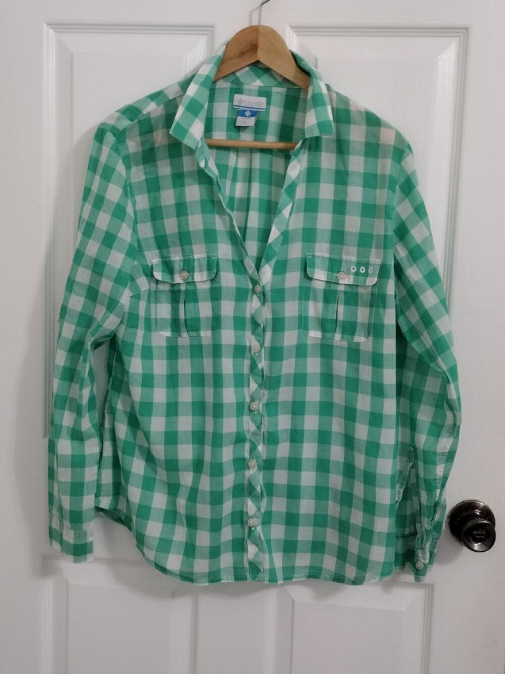 Columbia PFG Womens XL Green White Gingham Plaid Fishing Shirt Long Sleeve NWOT - Picture 3 of 9